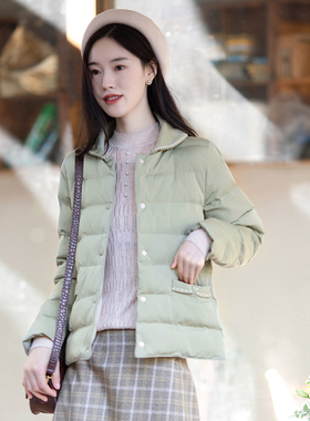 纻衣复古绿色绣花羽绒棉服女2026冬装新款短款小个子棉袄保暖外套