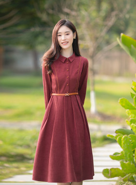 纻衣复古红色连衣裙女2026春秋新品文艺气质中长裙设计感高端裙子