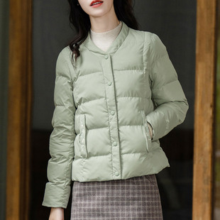 纻衣绿色V领棉服女短款2025冬季新品绣花羽绒棉衣薄款高级感外套