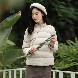 羽绒棉服女斜襟立领荷叶边棉衣小众保暖外套 纻衣复古温婉文艺短款