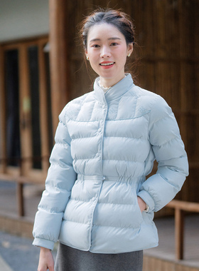 纻衣蓝色新中式独特加厚保暖棉袄女2025冬新款羽绒棉服文艺短外套