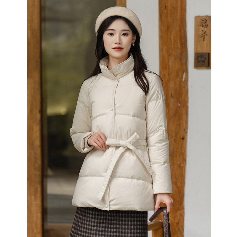 米杏色复古羽绒棉服女设计感外套