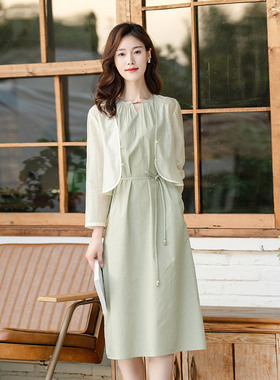 纻衣绿色条纹无袖设计感连衣裙女2025夏装新品温婉文艺气质中长裙