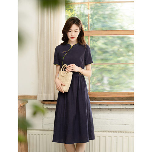 夏季新品温婉刺绣气质旗袍连衣裙