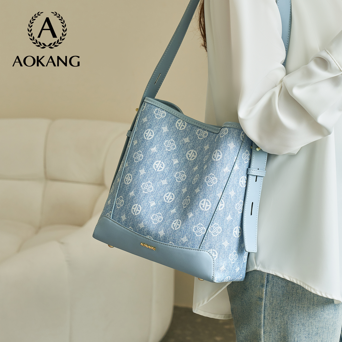 奥康水桶包2025质感通勤斜挎包