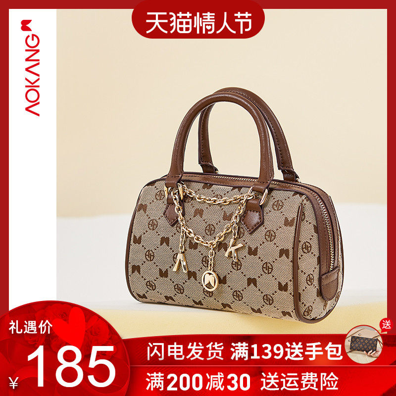 奥康手提包2021新款包包原创女包时尚波士顿包女时尚复古斜挎包潮