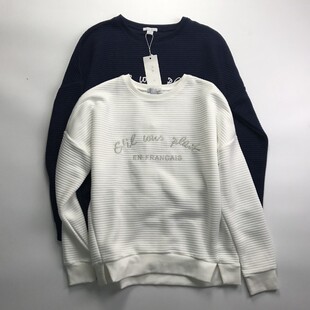 女装卫衣绒衫宽松落肩蝙蝠袖套头圆领字母 大码 德国外贸原单特价