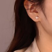 s925银四叶草耳线女2024年夏季 气质女神范仙气玫瑰金流苏耳坠 新款