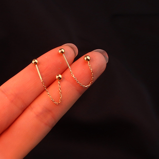 养耳洞耳线女纯银耳环螺丝拧扣免摘简约短款流苏潮耳饰气质小耳坠