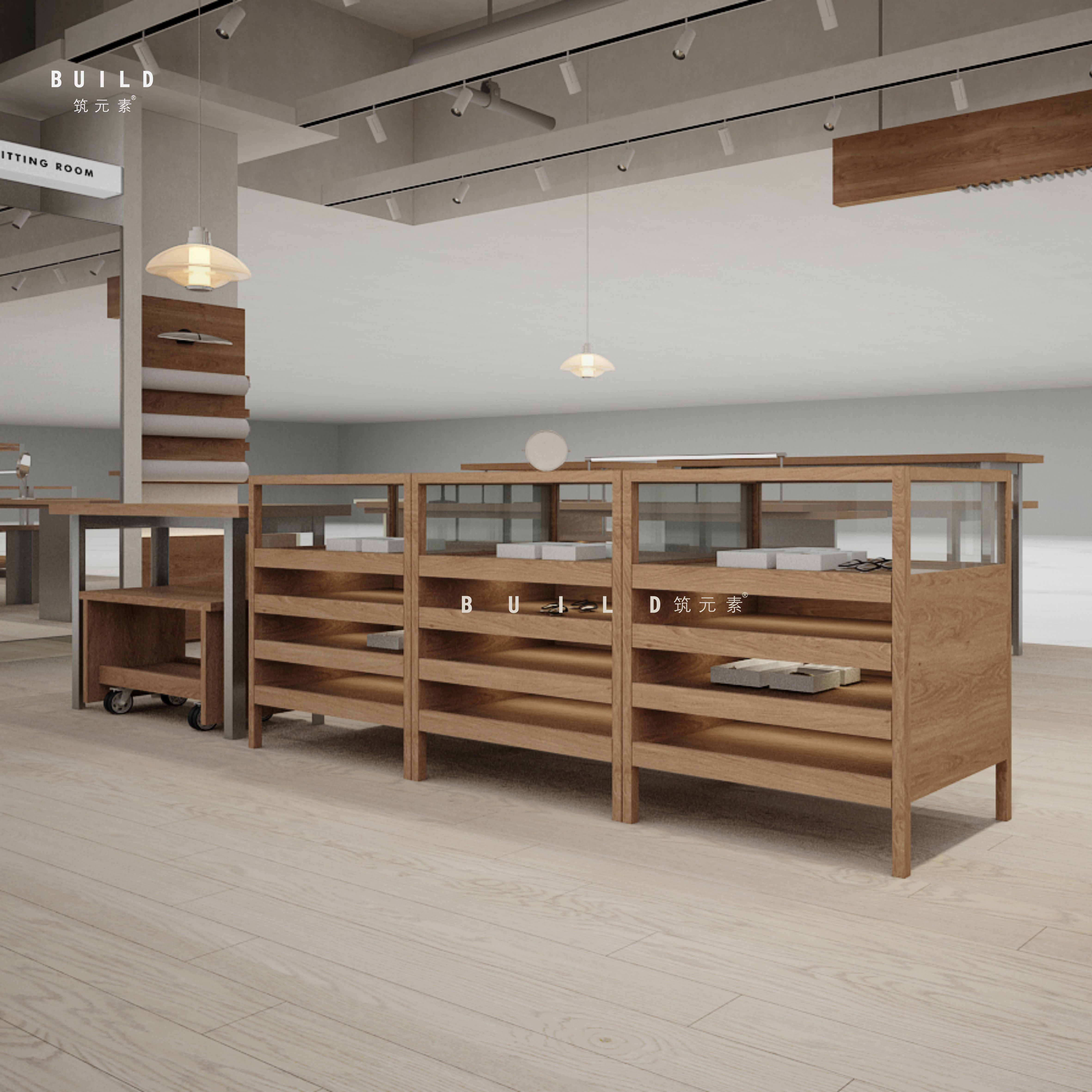 实木珠宝带灯展示柜多功能精品柜简易抽屉式中岛样品陈列玻璃柜