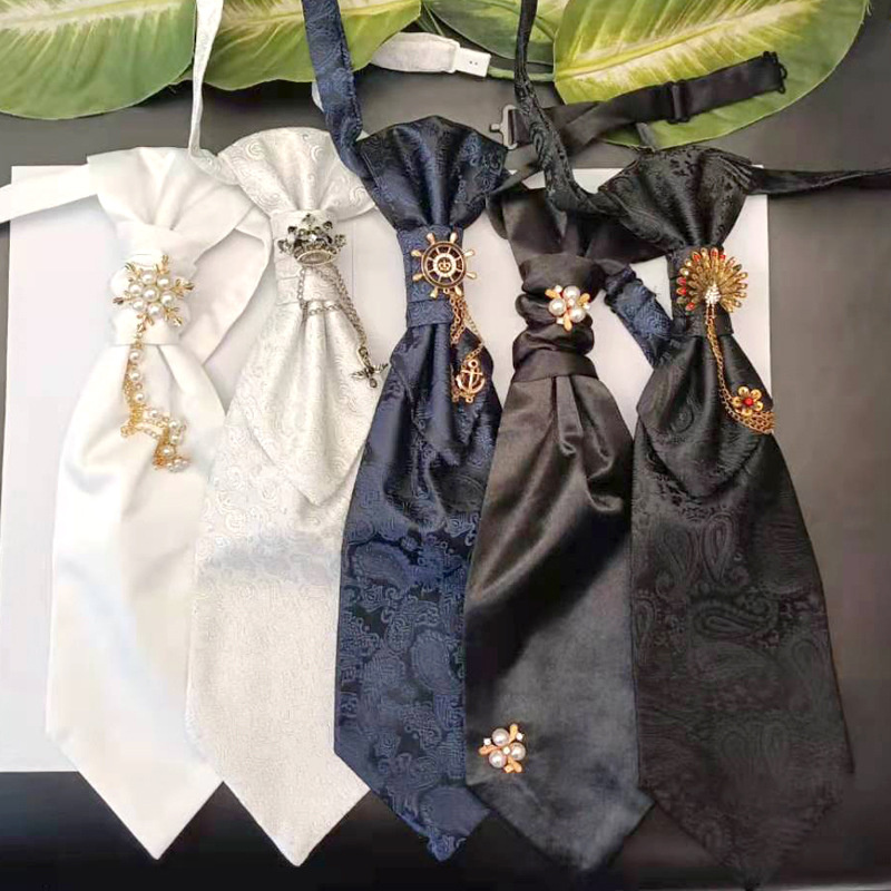 男士领结白色皱珍珠领带商务晚宴新新郎西服搭配英伦风香港结领带