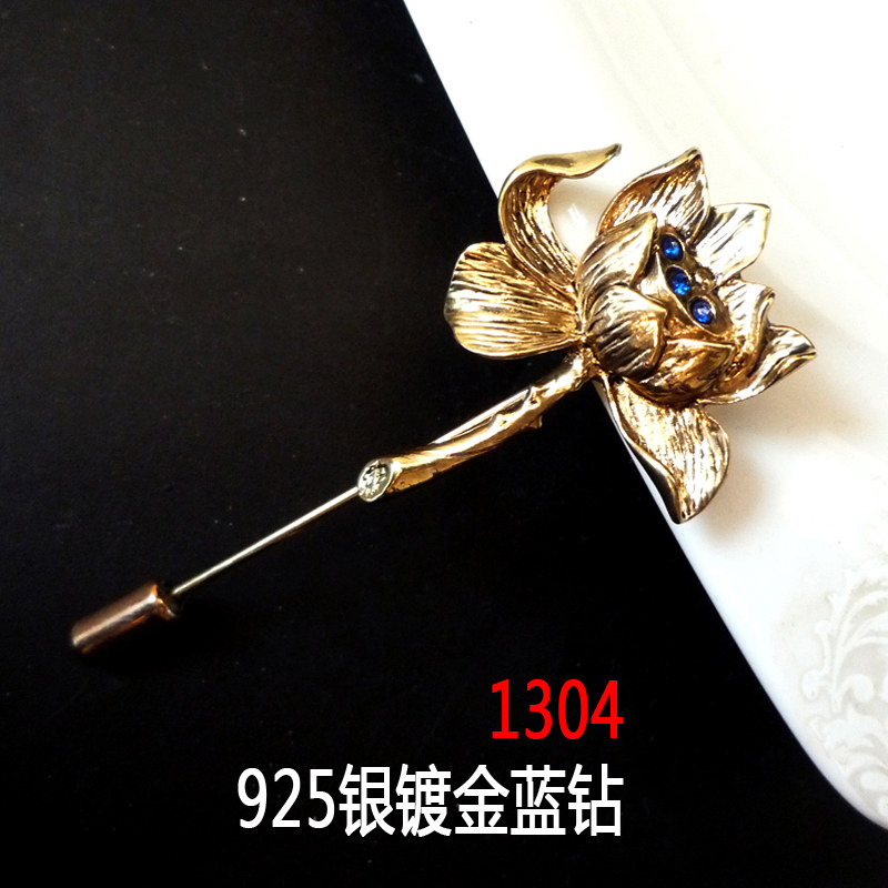 昊泉纯银手工复古电镀水晶别针