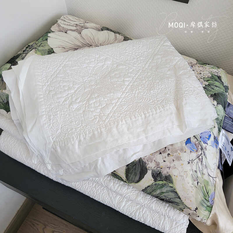 轻奢感白色进口兰精LF天丝绗缝床盖三件套四季通用夹棉厚床单