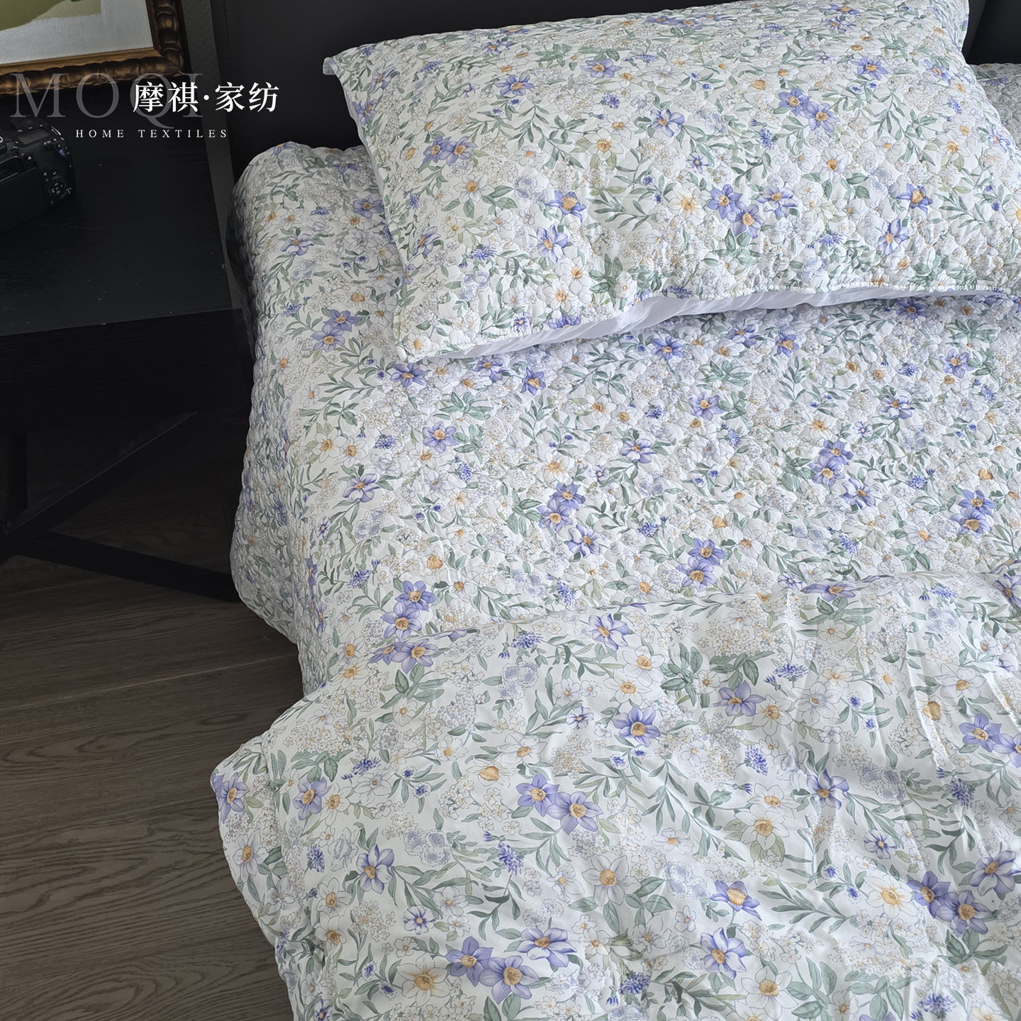 兰精莫代尔碎花绗缝床盖可水洗