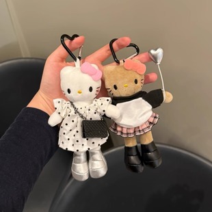 银色气球长腿hellokitty包包挂件书包饰品可爱毛绒粉裙公仔挂饰