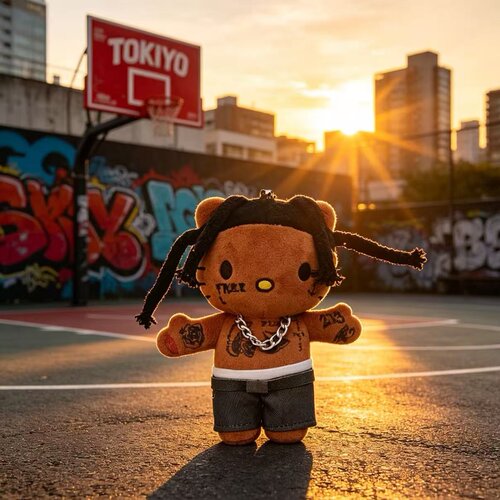 TOKIYO日本黑皮说唱rapper歌手kitty可爱毛绒公仔包包挂件小玩偶