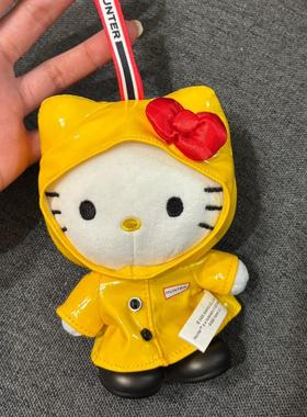 可爱黄色雨衣kt猫包包挂件哈喽kitty毛绒公仔玩偶背包书包小挂饰