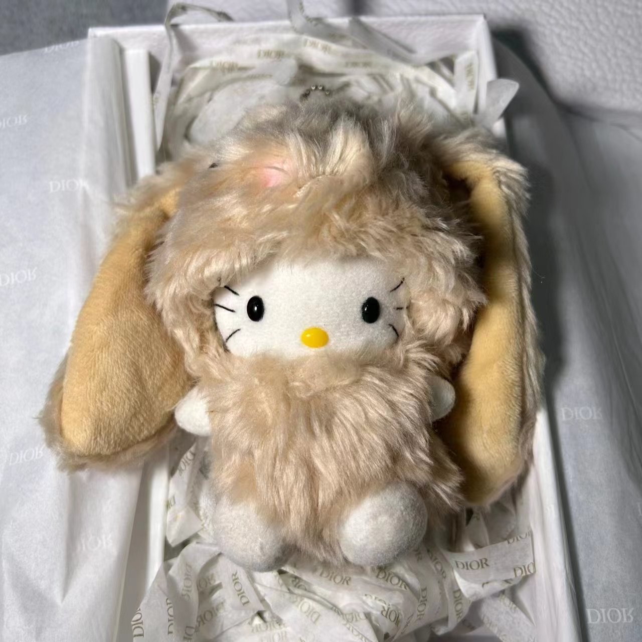 米色毛绒大耳朵哈喽kt猫包包挂件书包小挂饰品kitty公仔玩偶饰品