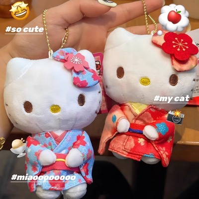日系蓝色樱花和服Kitty猫毛绒挂件可爱公仔小玩偶高级感书包挂饰