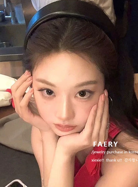 韩国博主同款黑色宽边pu皮头箍气质高颅顶发箍女日常外戴压发发饰