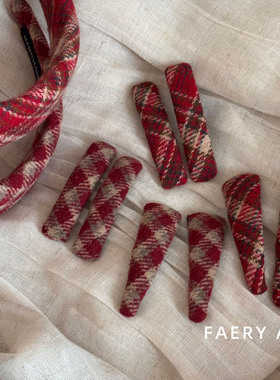 Faery Acc 一对装~新年红色格纹发夹甜美BB夹侧边刘海夹边夹发卡