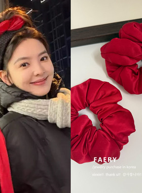 韩国东大门新款红色大肠发圈女高级感头绳丸子头发绳头饰发饰头绳