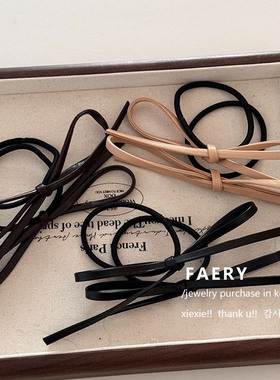 韩国东大门同款气质简约pu皮革蝴蝶结发圈少女扎头发绳马尾皮筋女