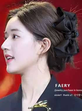韩国博主同款黑色缎面蝴蝶结发夹女高级感百搭甜美公主风抓夹发饰