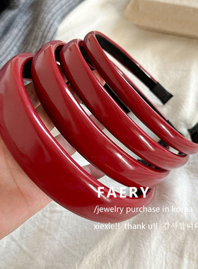 韩国东大门同款复古港风安可拉红色漆皮发箍女款洋气高颅顶头箍