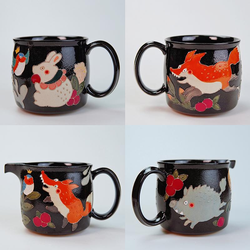 凉猫烧陶瓷礼物马克杯分享壶黑色