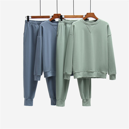 德绒家居服套装女宽松大码薄绒休闲卫衣情侣起居服睡衣睡裤秋冬款