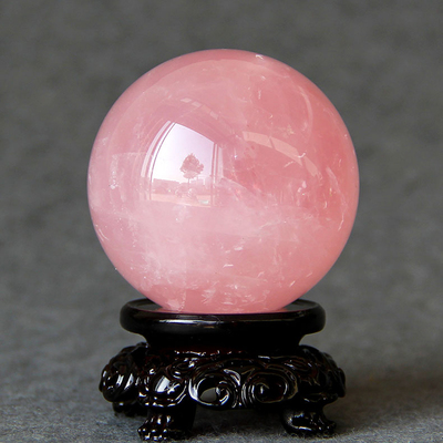 天然粉水晶球摆件原石单身男女已婚送朋友桃花家居办公室客厅装饰