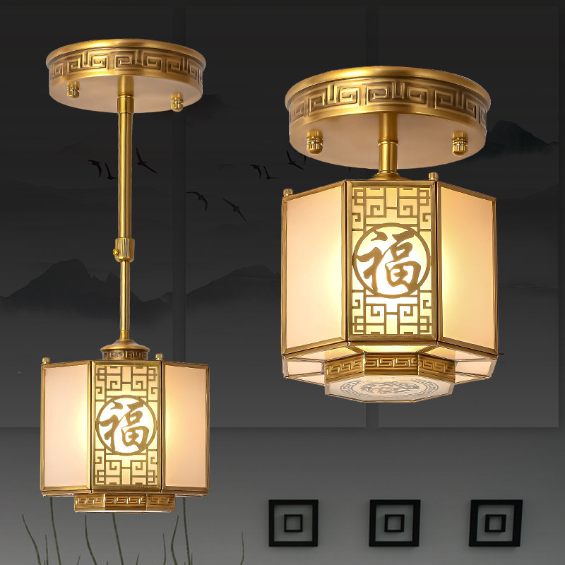 新中式阳台全铜吸顶灯 中国风门厅过道走廊灯 创意入户玄关小吊灯
