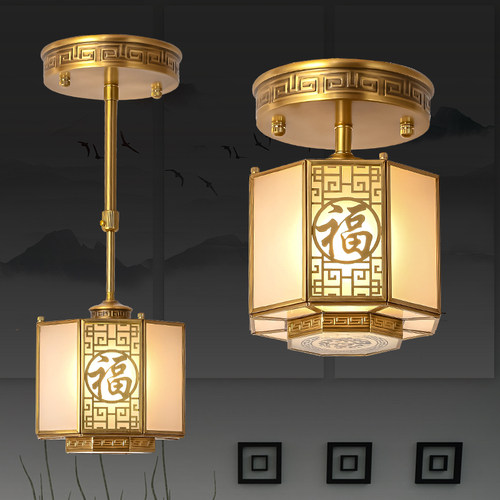 新中式阳台全铜吸顶灯 中国风门厅过道走廊灯 创意入户玄关小吊灯
