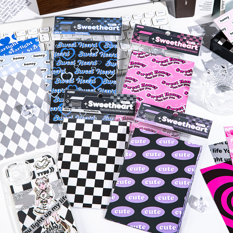 韩系甜心电波复古无粘性素材纸美式甜酷y2k英文格纹打底手帐便签