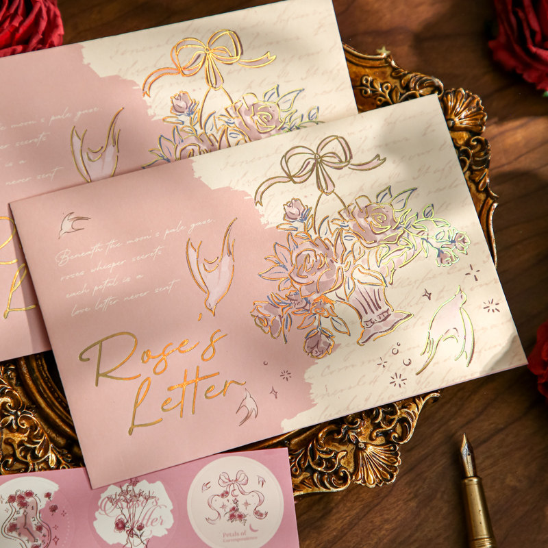 玫瑰来信高级文艺浪漫烫金信封节日生日祝福留言纪念手写情书信笺,文具电教/文化用品/商务用品,信封,淘宝优惠券,粉丝福利购,淘宝优惠卷