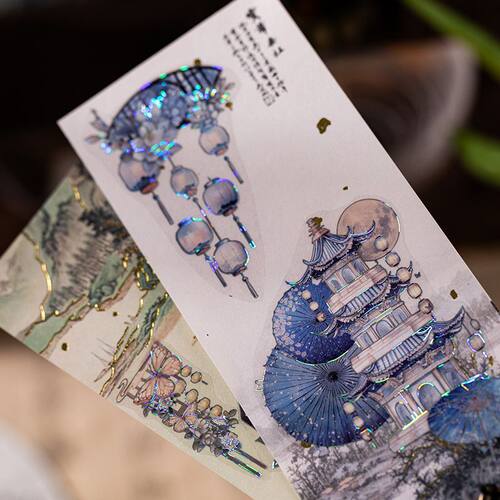 语闲繁花梦蝶国风烫金pet贴纸