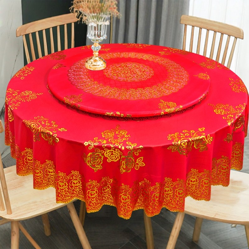 喜庆圆形桌布家用欧式烫金pvc防水餐桌垫防油免洗酒店餐厅转盘套,居家布艺,桌布,淘宝优惠券,粉丝福利购,淘宝优惠卷