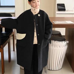 高端品牌童装儿童双面羊绒大衣韩版2025秋冬男女童中长款毛呢外套