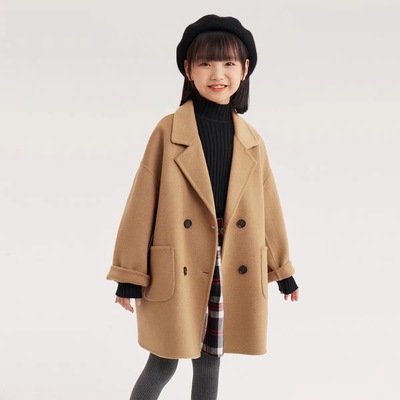 男童女童双面羊绒大衣2025秋冬新款儿童西装领中长款加厚毛呢外套