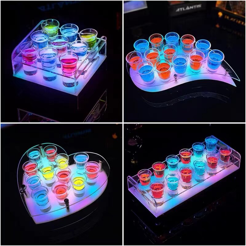 发光亚克力战斗机杯架酒吧鸡尾酒架LED创意心形子弹杯架KTV一口杯