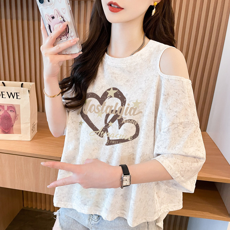 夏天衣服露肩短袖t恤女图片