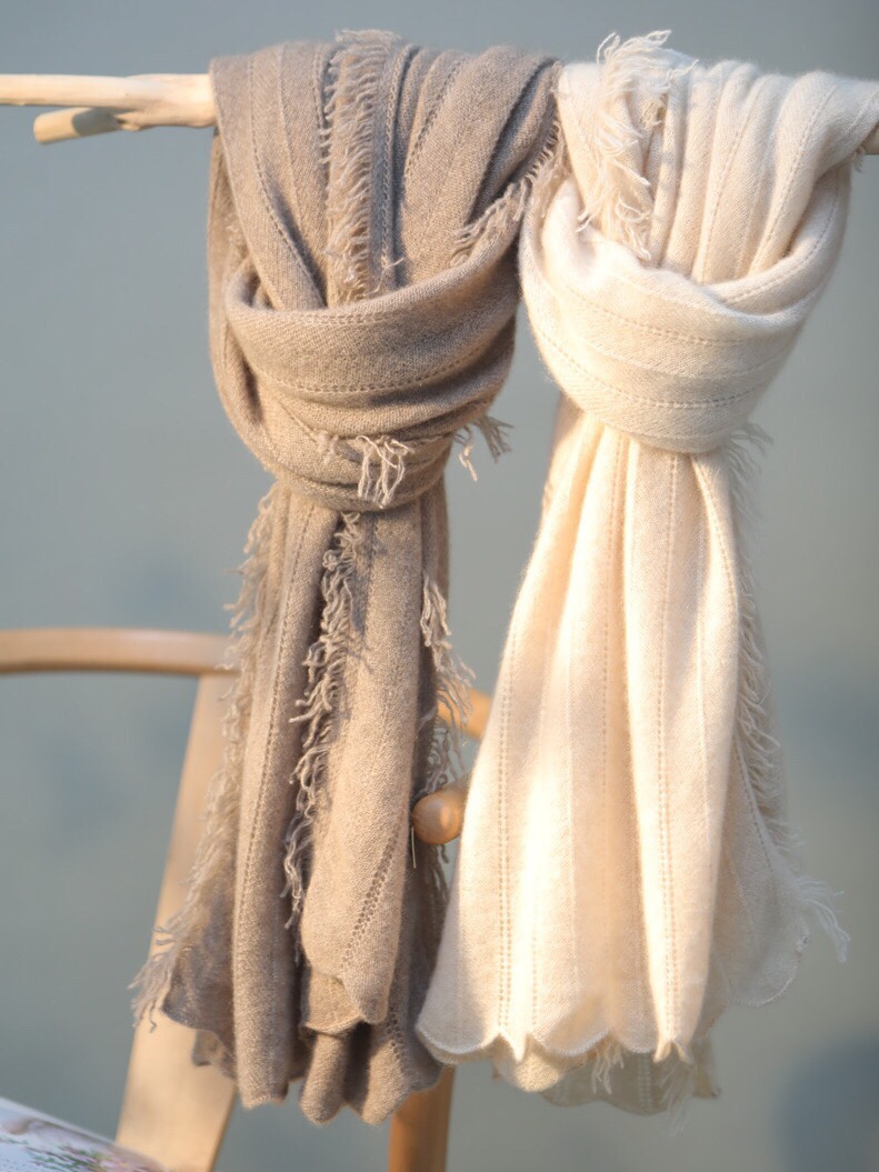 手工流苏 山羊绒围巾披肩两用女镂空流苏秋冬保暖针织围脖