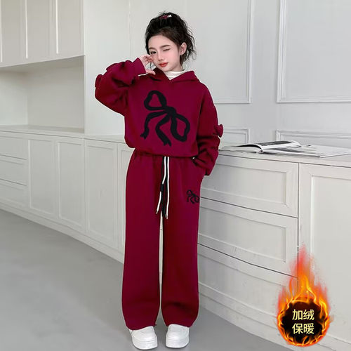 女童加绒卫衣套装本命年冬装
