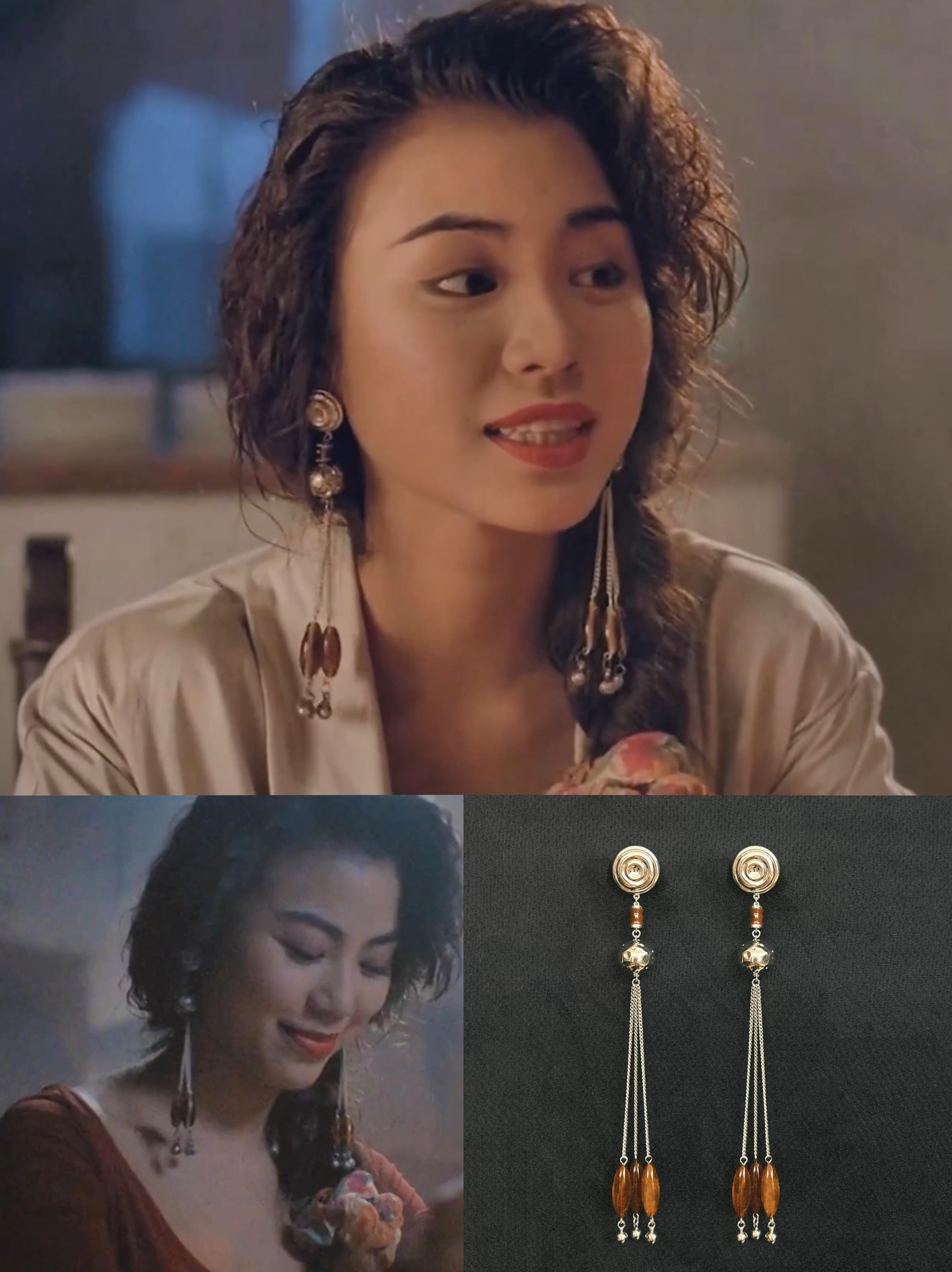 法式欧美小众复古港星陈雅伦同款扫肩长款流苏耳坠925银耳钩耳钉