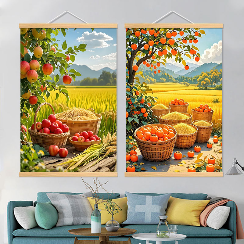 五谷丰登装饰画金秋稻谷丰收柿柿如意中式墙壁画客厅餐厅玄关挂画