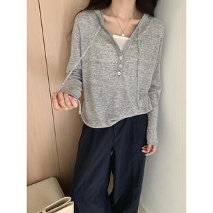 上衣潮 CC早秋新品 韩版 温柔系彩点纱假两件连帽抽绳羊毛针织衫 长袖