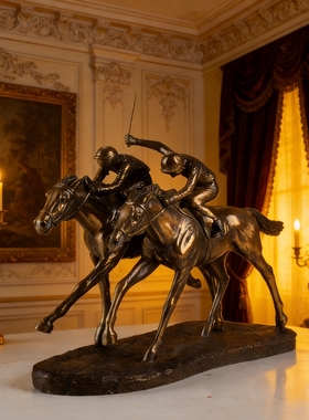 1家居饰品欧式摆件样板房装饰品冷铸铜双马骑马人物雕塑