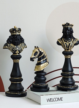 欧式皇后战马国际象棋摆件书房大