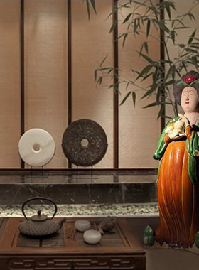 国潮仕女陶俑陶瓷摆件洛阳唐三彩